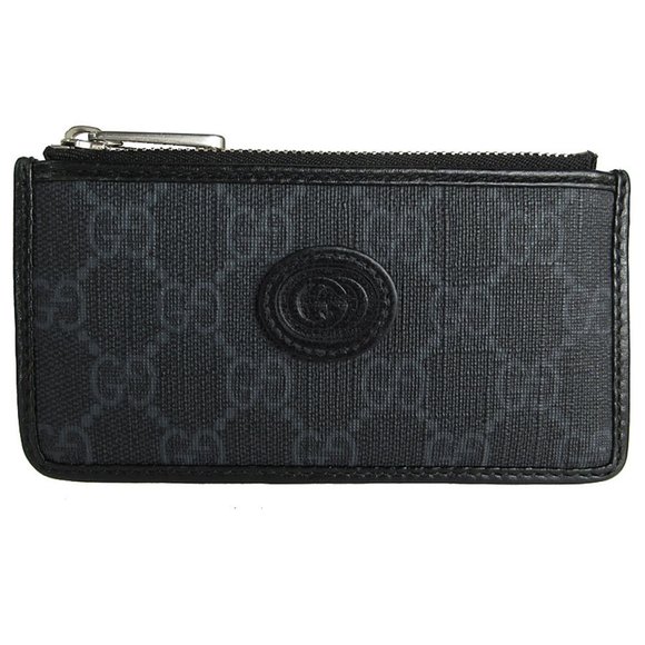 GUCCI Wallet/Coin Case/Business Card Holder/Card Case GG Supreme Leather Dark Gr - Picture 1 of 5